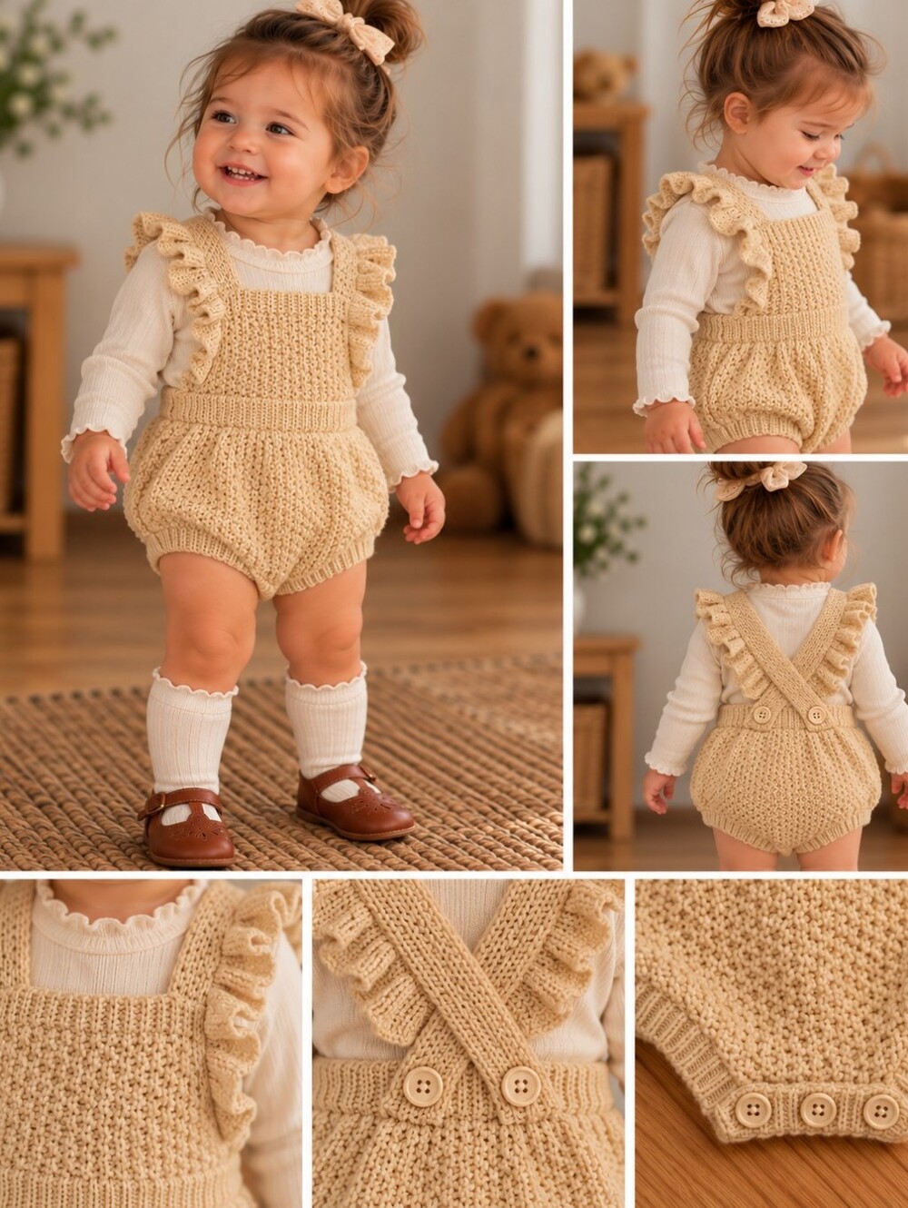 Baby Gap Cream Knit Ruffle Romper – 3–6 Months 🤍